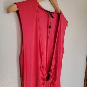 BCBG MaxxAzria Red Plunging Maxi Evening Prom Dress M Silky